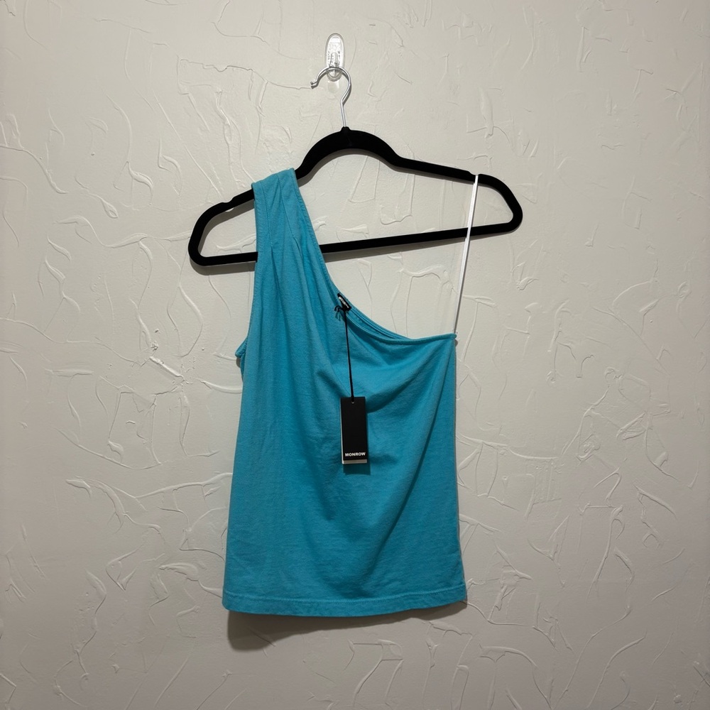 NWT Monrow aqua blue one-shoulder organic cotton top (XS)